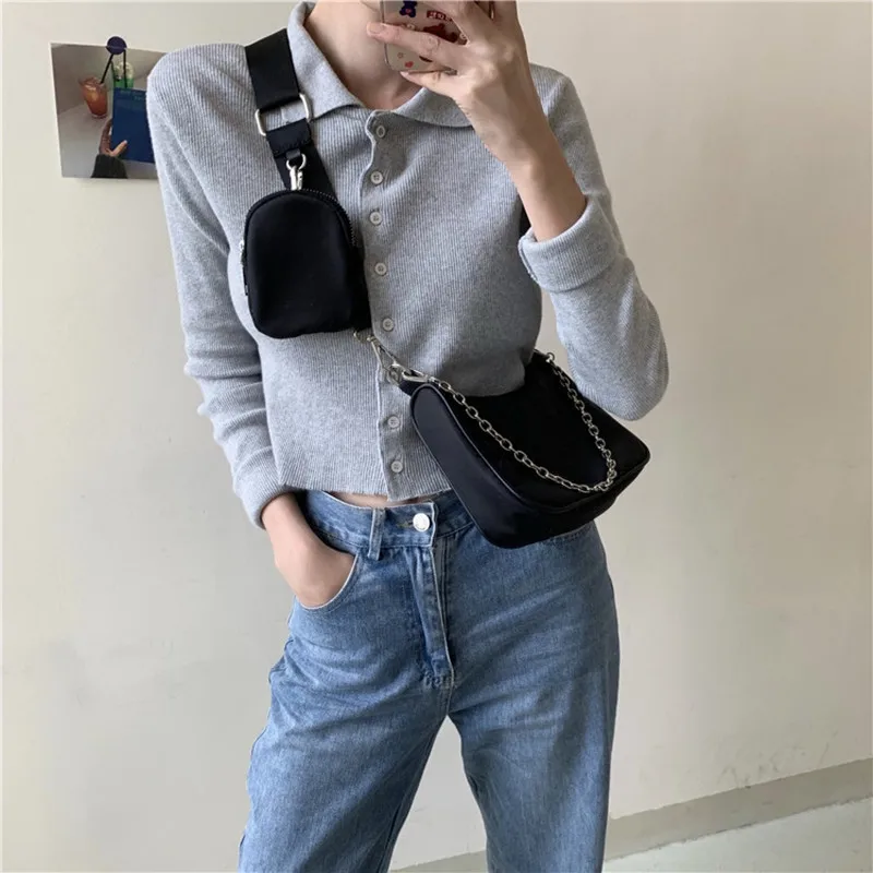 

Vintage Nylon Chain Crossbody Bag Women Designer Black Sport Shoulder Messenger Bags Female Casual Handbags Small Travel Purses