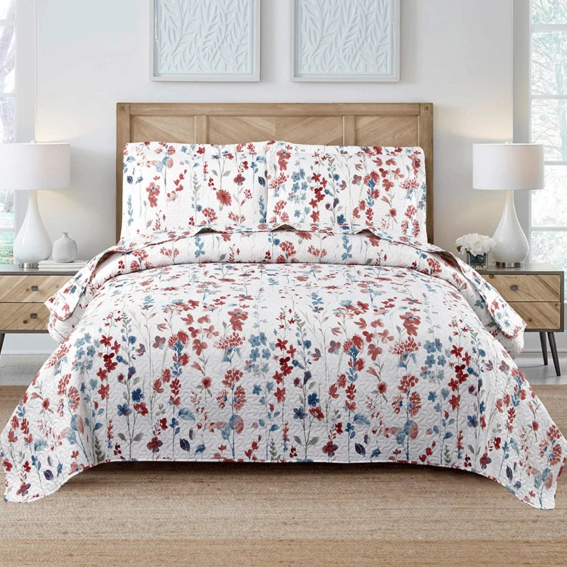 

3-Piece Quilt Set Floral Bedspread Bedding Set All-Season Lightweight Reversible Quilts With 2 Pillow Shams Coverlet Set