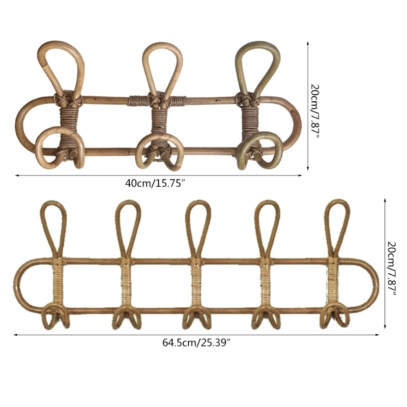 

Decorative Rustic Rattan Wall Hooks 3 Hooks/5 Hooks Hanging Coat Rack Storage Rattan Wall Hanger Clothes Holder Clothing