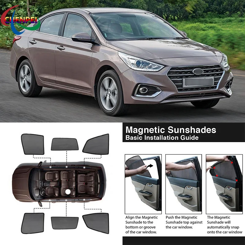For HYUNDAI VERNA Car Full Side Windows Magnetic Sun Shade UV Protection Ray Blocking Mesh Visor Car Accessories