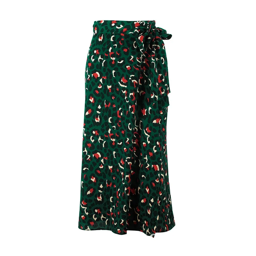 

New autumn and winter skirt leopard print sexy one-piece strappy hip slit print high-waisted long skirt