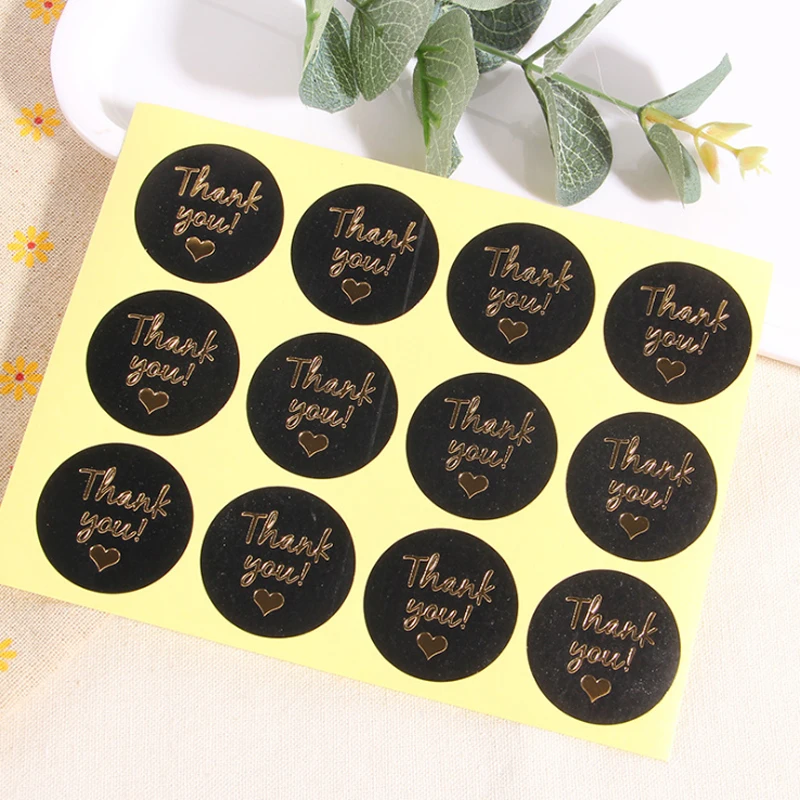 

1200pcs Round Bronzing black thank you with heart Decor Adhesive Sealing Stickers Diary Scrapbooking free shipping