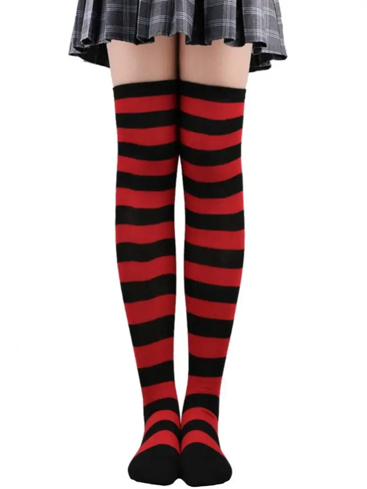 

2 Pairs Of Combination Ladies Halloween Party Socks Striped Over-The-Knee Socks Anime College Style Sexy High Tube Thickened