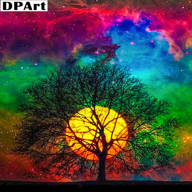 Алмазная картина полностью квадратная/круглая дрель Звезда Луна Зеленое Дерево