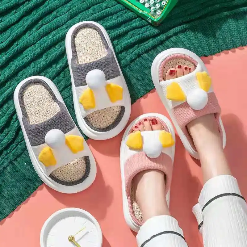 

Spring Women Fashion Home Slippers Autumn Flax Hemp Bedroom Couples Cotton Shoes Breathable Non-slip House Ladies Funny Shoes