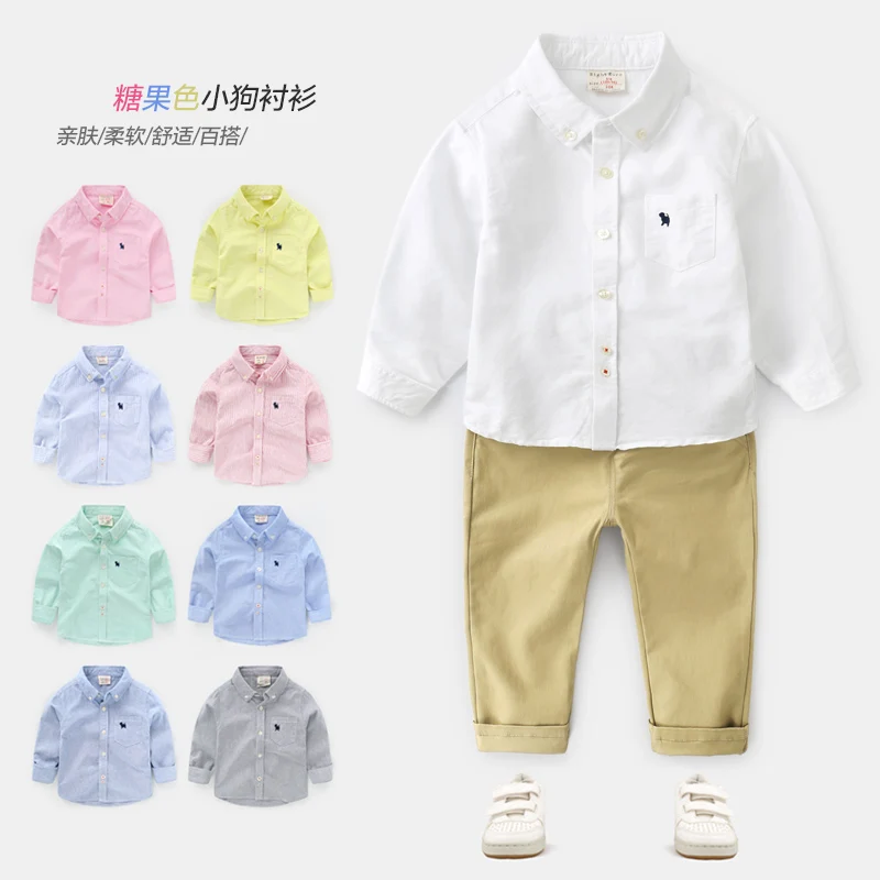 Рубашка с длинными рукавами из чистого хлопка для мальчиков осенняя одежда