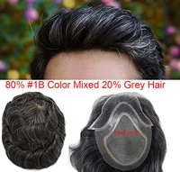1b20 french lace hair system mens toupee remy hair poly transparent replacement 1b off black 20 grey medium 120 density