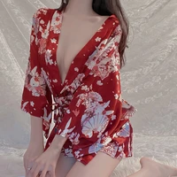 draimior japan style bathrobe yukata women sexy lingerie printed flowers robe erotic nightwear with t panties 91131