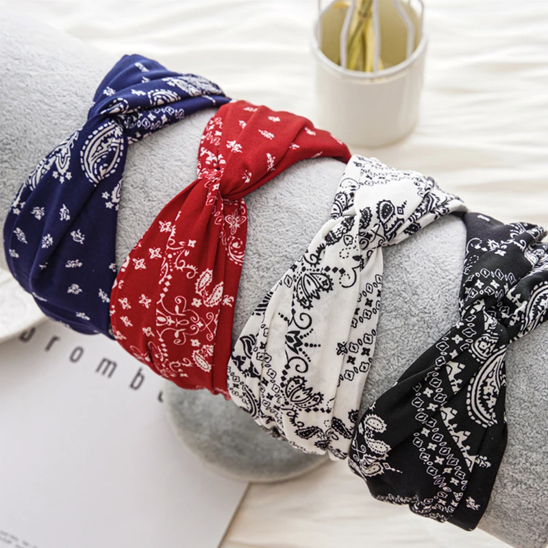 

Модный обруч для волос с цветами кешью, винтажные повязки на голову для женщин, обруч для волос с перекрестным узлом, Женский обруч для макия...