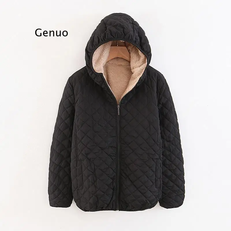Women Autumn Winter Parkas Coat Jackets Female Lamb Hooded Plaid Long Sleeve Warm Winter Jacket  S~3Xl Casaco Feminino