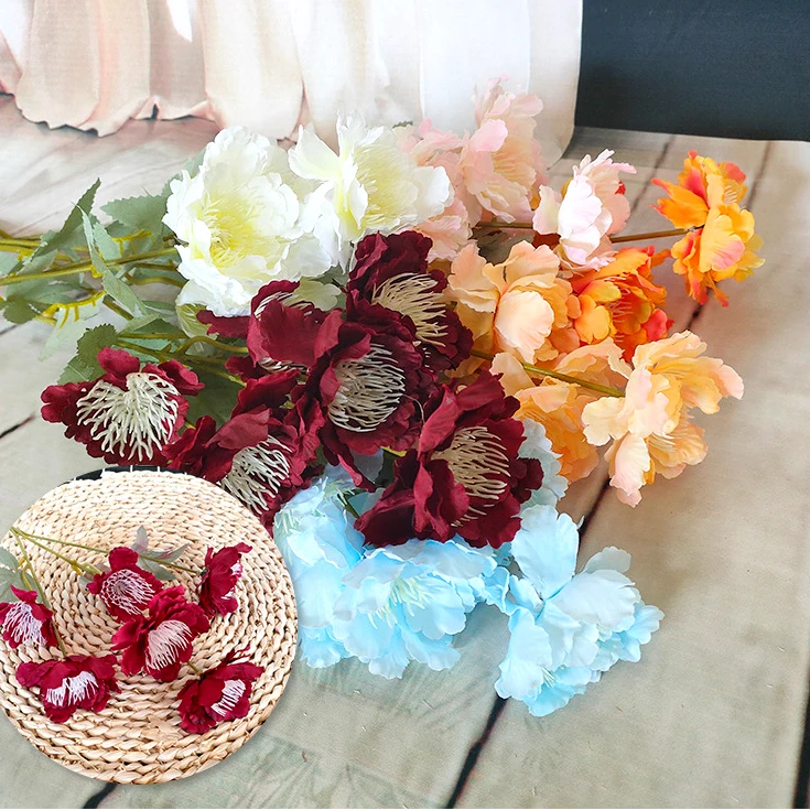 

60cm Champagne Color,Artificial Peony Flower,5 Big Silk Flowers,DIY Home Wedding Decoration Green Plant Flower Artificial Flower