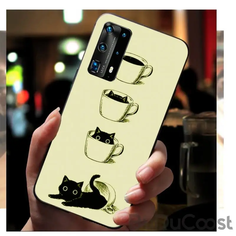 Милый блестящий чехол для телефона с кофейной чашкой и котом Huawei P9 10 20 30 40 P Smart 20lite