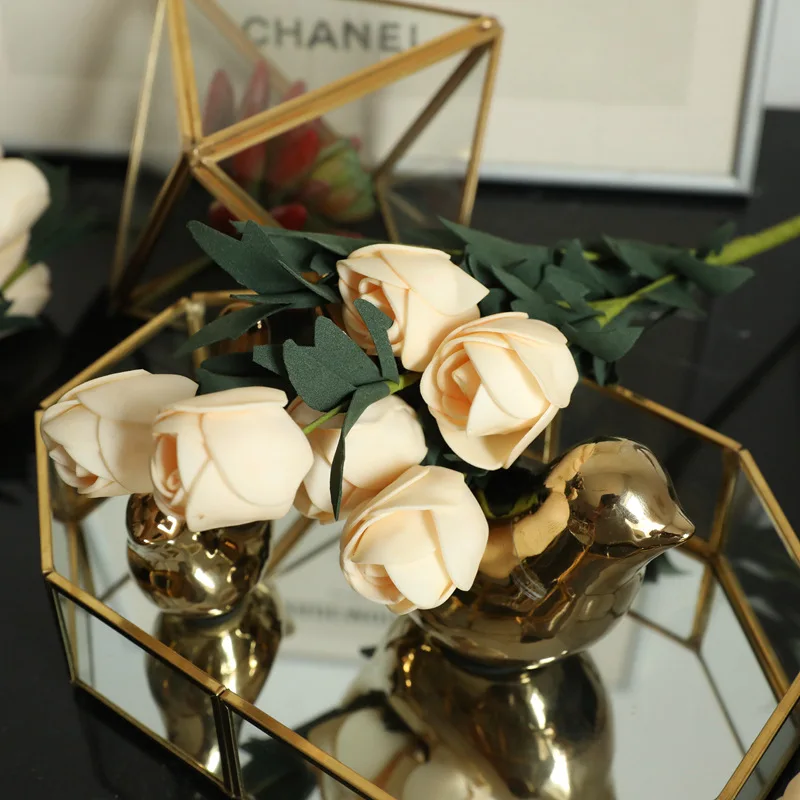 6 головок мини PU Тюльпан искусственный цветок Настоящее прикосновение букет