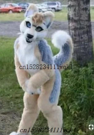 Костюм-талисман в виде белой пушистой лисы для праздника маскарадный костюм