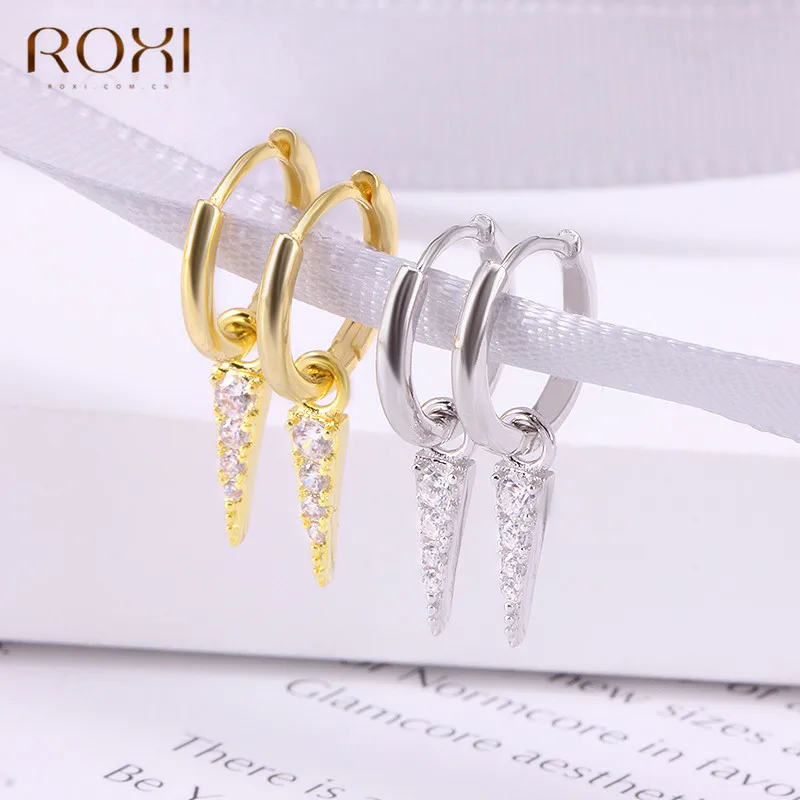 ROXI модные корейские ювелирные изделия простая серьга геометрической формы 925 пробы Серебряный треугольник кулон серьги гвоздики для женщин ювелирные изделия