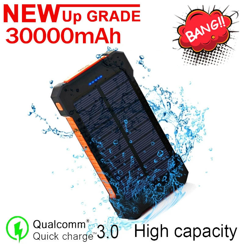 Внешний аккумулятор на солнечной батарее 30000 мАч большая емкость