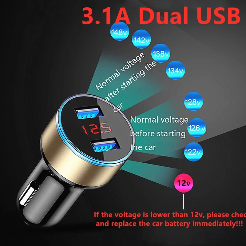 1 шт. 3.1A зарядное устройство для автомобиля с двумя портами USB работающее от