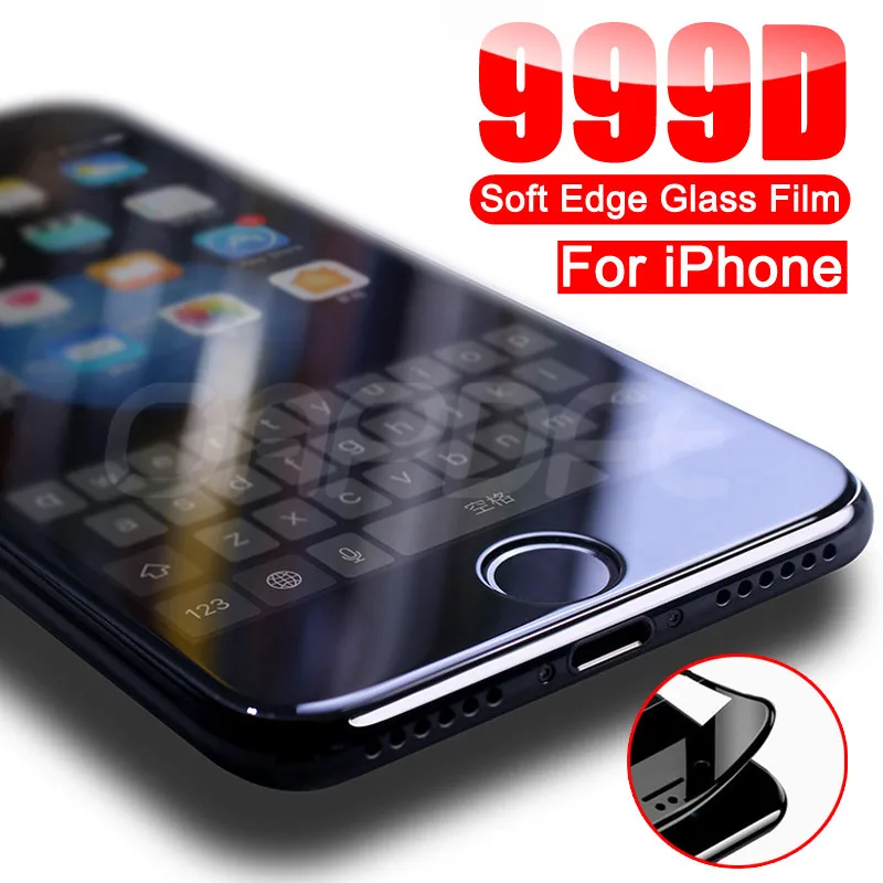 Защитное стекло 999D для iPhone 6 6S 7 8 Plus закаленное защиты экрана 11 Pro X XR XS Max защитное