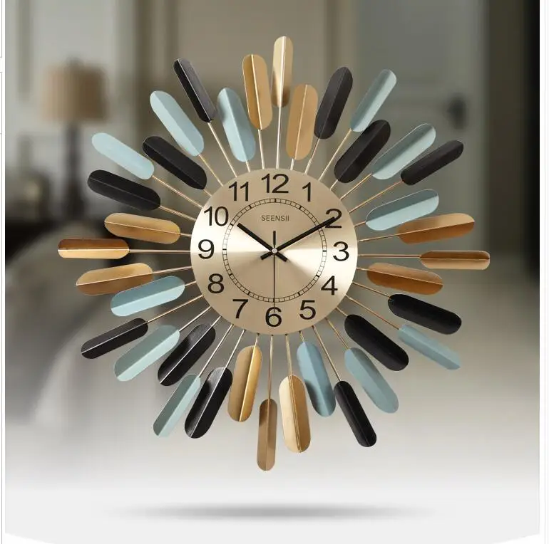 Wrought Iron Sun Shape Wall Clocks Hanging Crafts Decoration Home Livingroom Mural Ornaments Sticker | Дом и сад