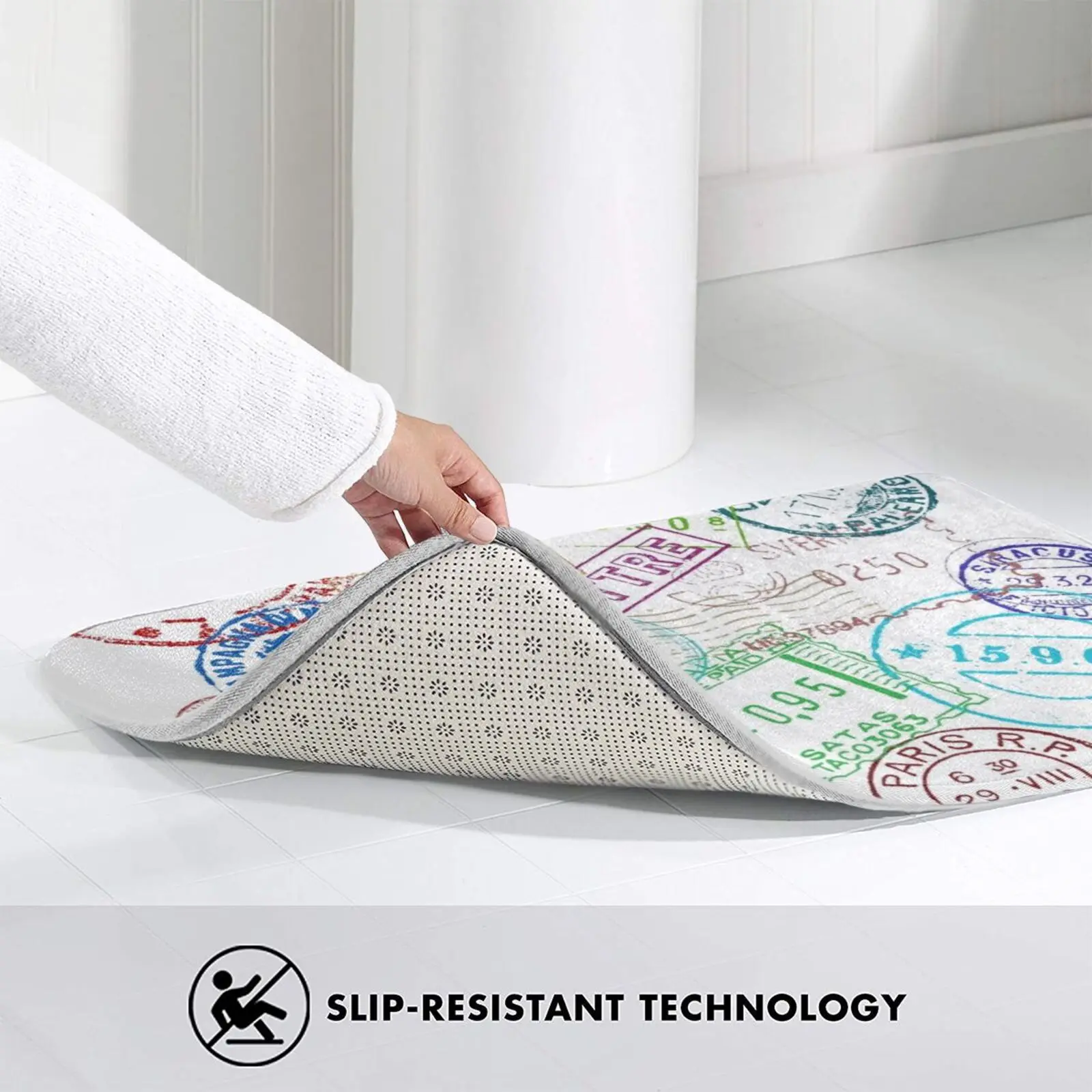 Цветной коврик с почтовыми штампами нескользящий для входной двери в спальню