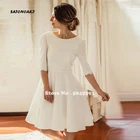 Женское Короткое свадебное платье It's yiiya, белое атласное платье с круглым вырезом, коротким рукавом и открытой спиной на лето 2022