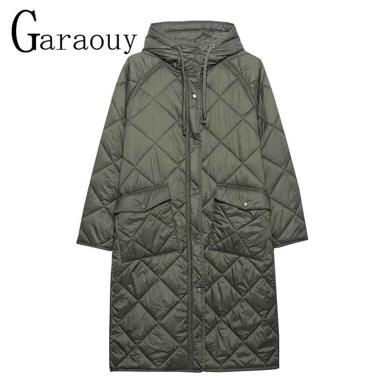 Garaouy2022 New Women Winter Overcoat Female Parkas Hoodie Jacket Solid Warm Loose Outwear Pocket Long Sleeves Oversize Coat Trf