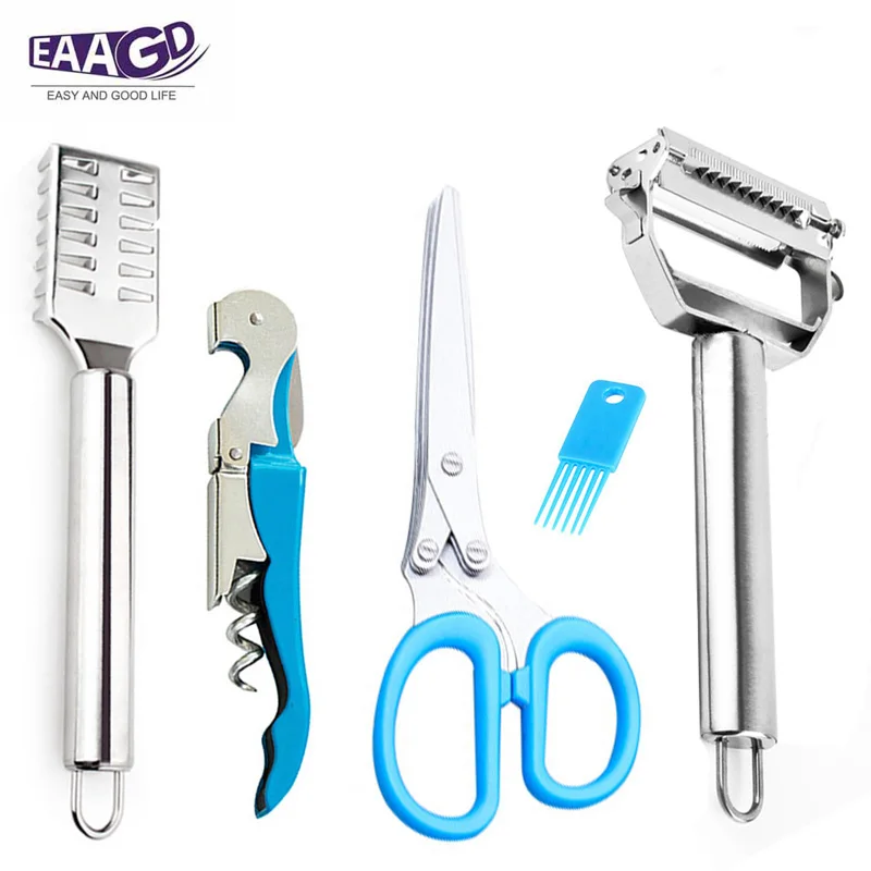 

4 IN1 Stainless Steel Kitchen Scissors +Stainless Steel Peeler +Stainless Steel Fish Scale Scraper + Stainless Steel Wine Opener