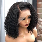 13x4 кудрявый парик 150% кружевной передний парик из человеческих волос для женщин черные отбеленные узлы Реми выщипанные среднее соотношение бразильские Slove волосы