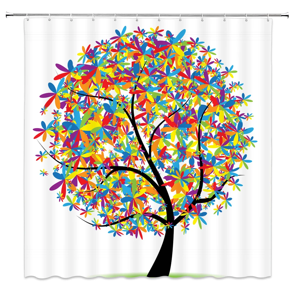 

Colorful Tree Shower Curtain Cartoon Pattern Bathroom Decor Waterproof Polyester Cloth Bath Curtains With Hooks Cheap