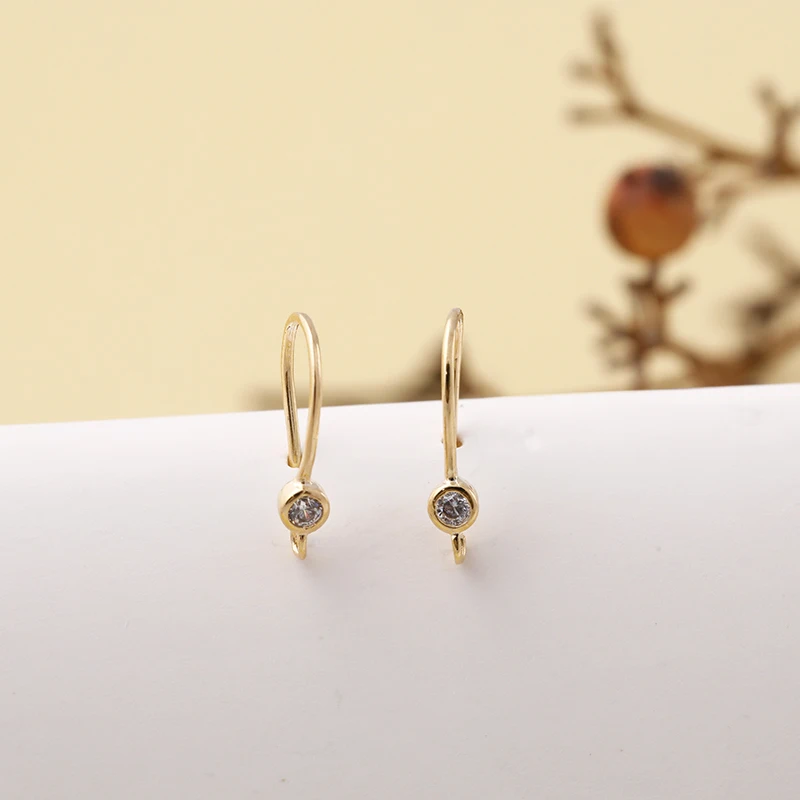 

Vacuum plating gold zircon hang Ear Hooks small Earring Wire for making Earrings Finding Jewelry accessories 2 pairs 8*13mm