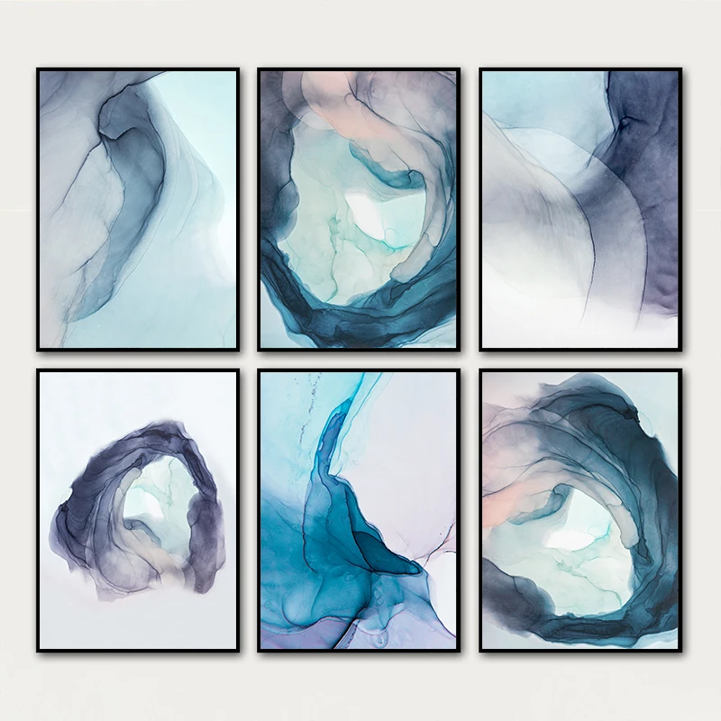 Современная Абстрактная Картина на холсте с синими чернилами скандинавские