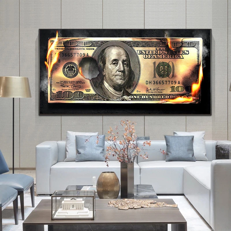 Плакат со стодолларовыми купюрами абстрактное искусство деньги настенная