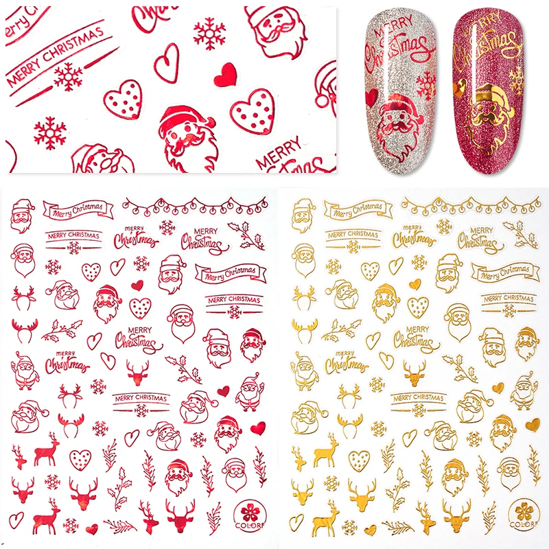 3D наклейки для ногтей MEET ACROSS Рождественская серия набор золотых красных снежинок