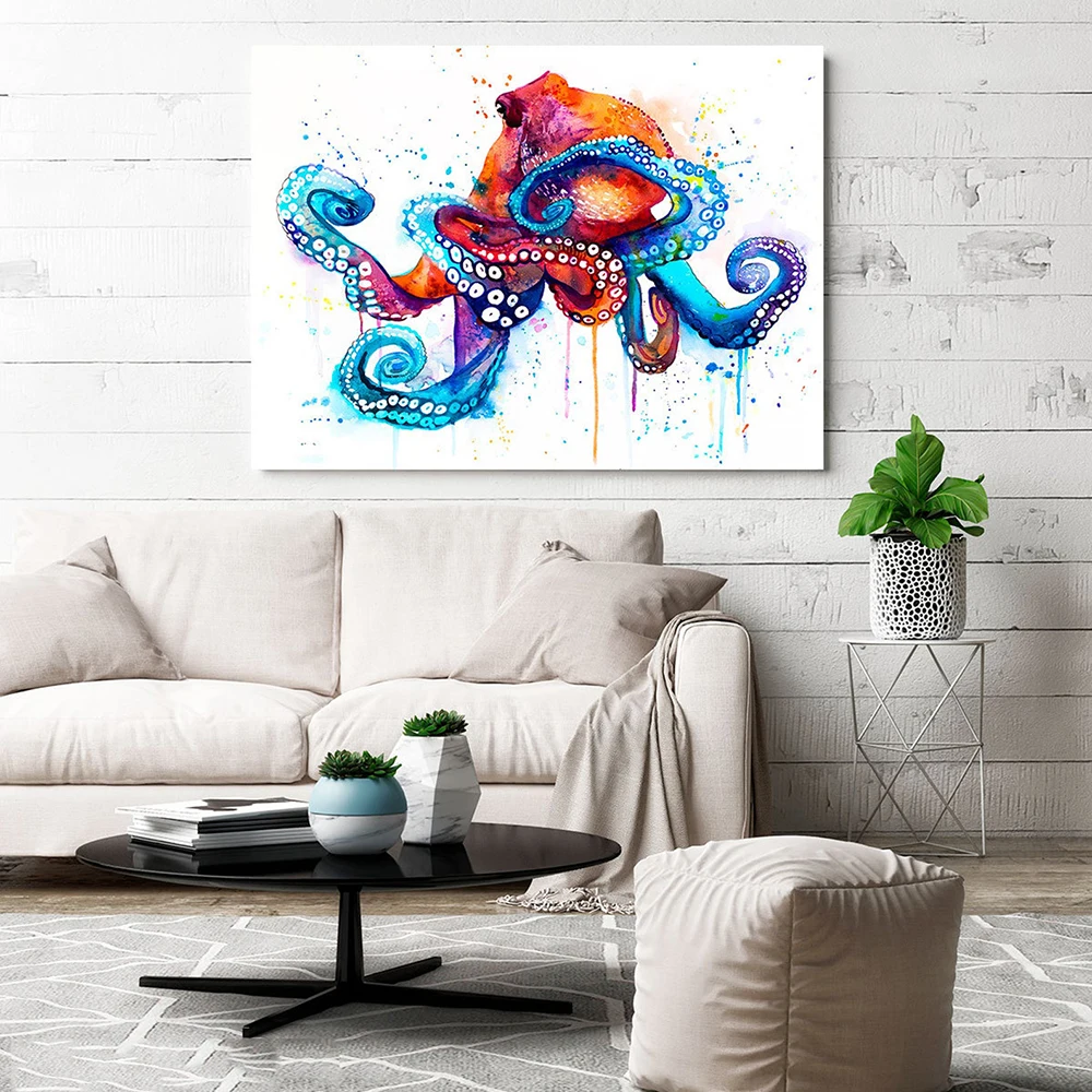 

Watercolor Octopus Poster Prints Colorful Octopus Canvas Painting Pictures Modern Living Room Children's Room Wall Art Decor