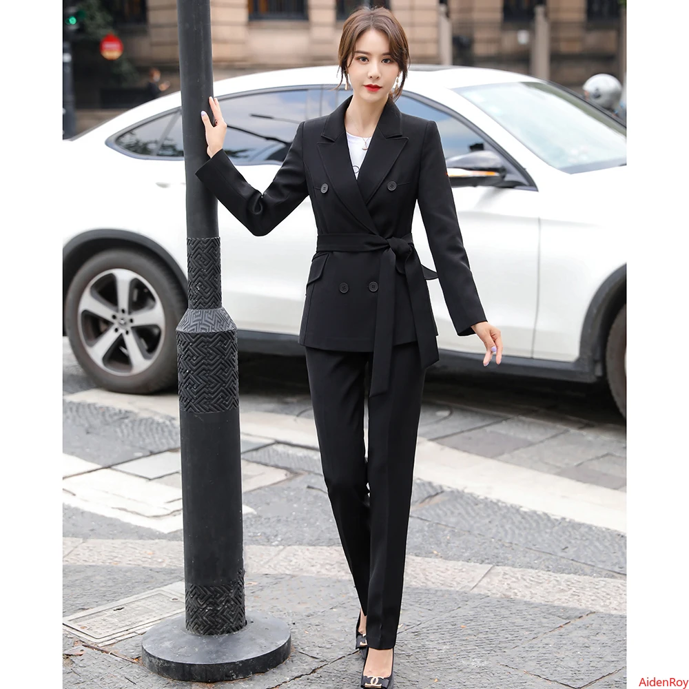 Женский брючный костюм элегантный осенний Блейзер и брюки деловой из двух