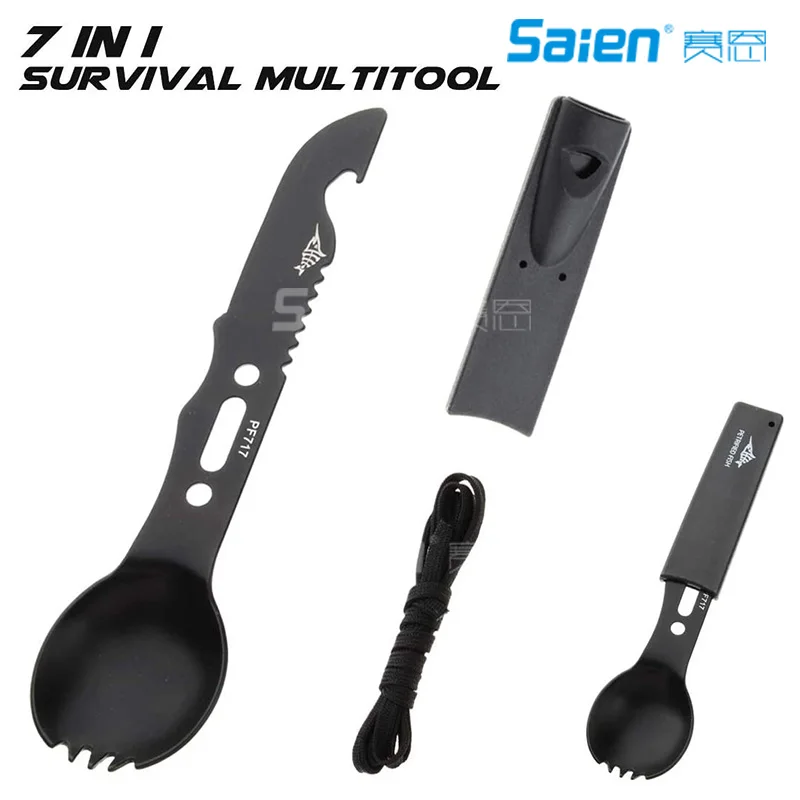 Тактическая вилка-ложка (вилка-нож) многофункциональная столовая посуда для