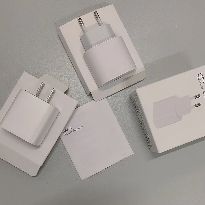 

10pcs/lot 18w PD Charger Fast Charging Original EU US Plug For iPhone 11 pro max 12 Pro XS XR 12 Mini With Retail Packaging box