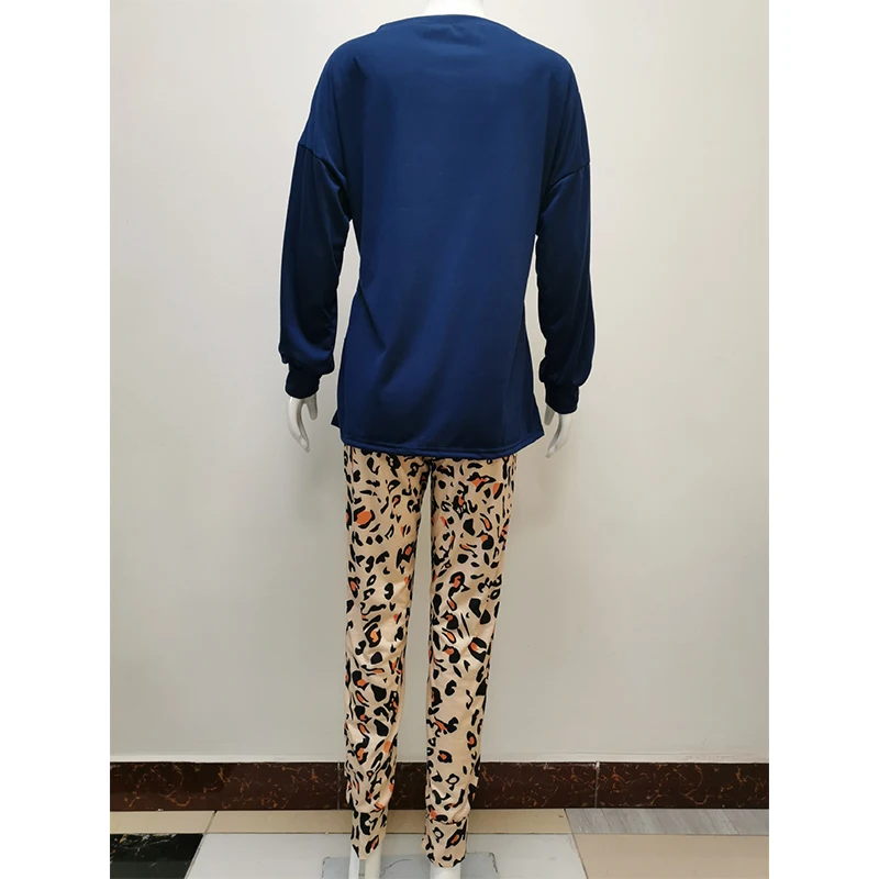 

Women Tracksuit 2 Piece Set Lounge Wear Leopard Print Long Sleeve Tshirt and Pants Sets Outfit Sweatsuits Wholesale Dropshipping