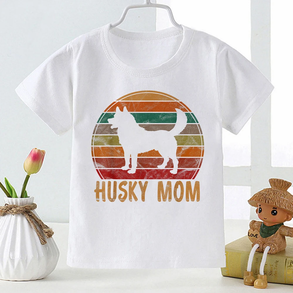 

Футболка Husky Mom с графическим рисунком для мальчиков и девочек, праздничная свободная детская одежда, винтажные Топы в стиле Харадзюку, боль...