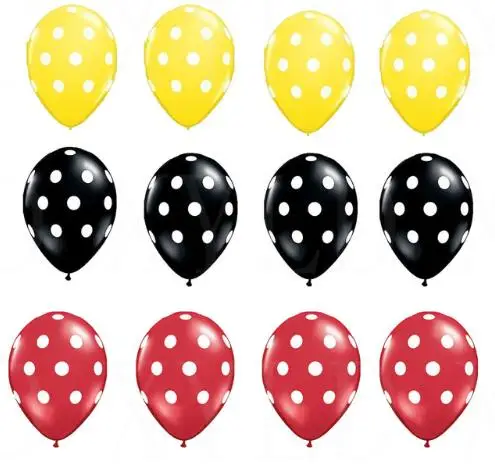 12pc Yellow blackred 10 шт./лот 12 дюймов, в горошек воздушных шаров из латекса, Для мальчиков и девочек День Рождения вечерние наборы; детский душ вечерние украшения - Цвет: 12pc Yellow blackred