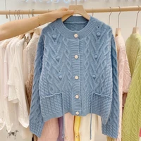 short sweater cardigan womens loose outer wear autumn fashionable retro cable knit sweater coat drawstring slimming top