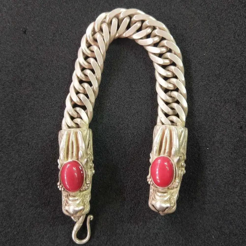 Очаровательный античный красный и зеленый рубиновый нефритовый двойной дракон