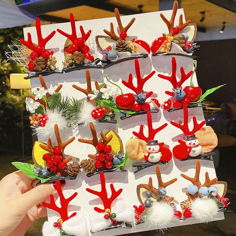 

2Pcs/set Christmas Hair Clips For Girls Cute Deer Ear Hairpins Hairgrips Kids Christmas Antler Barrette Women Hair Accessories