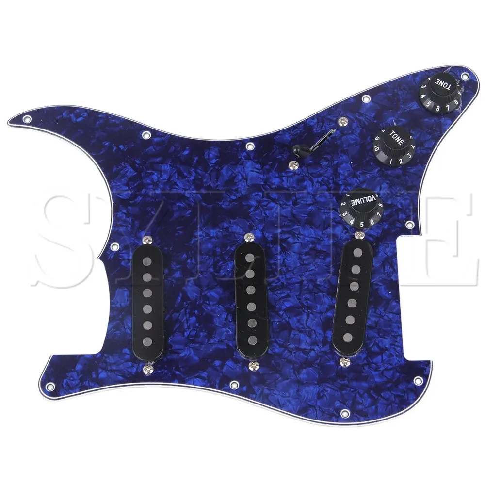 Синий 3 слойные фанерные 11 Отверстие загружено Pickguards сборки SSS Одиночная катушка