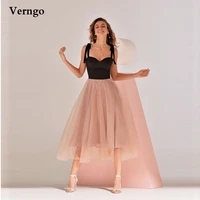verngo simple a line short prom dresses black and blush pink straps tied tea length formal party gowns 2021 homecoming dress