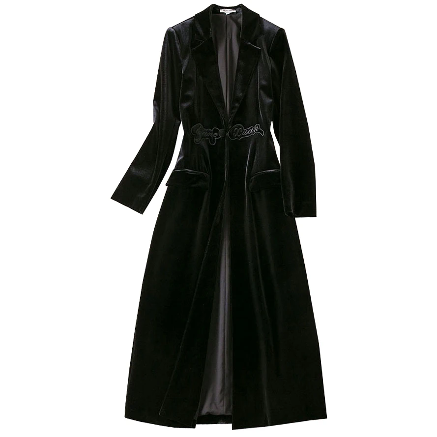 

Autumn And Winter Women's Suit Collar Long Sleeve Slim Temperament Velvet Simple Fashion Long Windbreaker Dress Coat