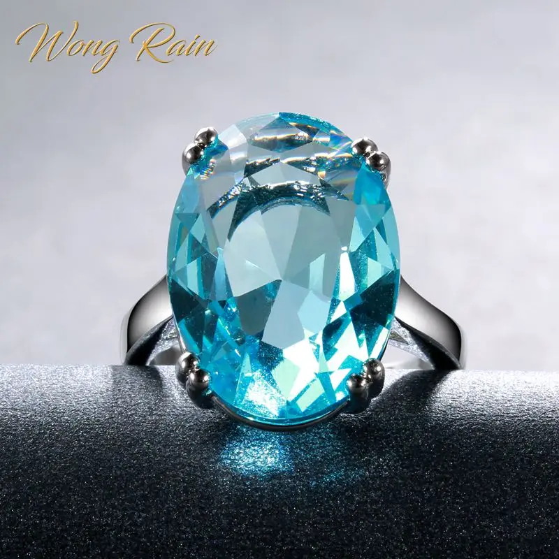 Обручальные кольца Wong Rain Classic из 100% серебра 925 пробы с овальным аквамариновым