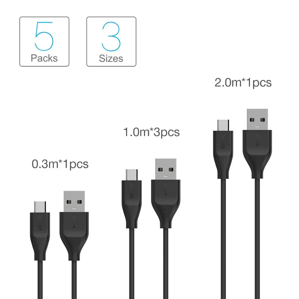 Vinsic Micro usb type C кабель 5 шт. в упаковке для samsung Xiaomi huawei P30 телефонов USB-C зарядное