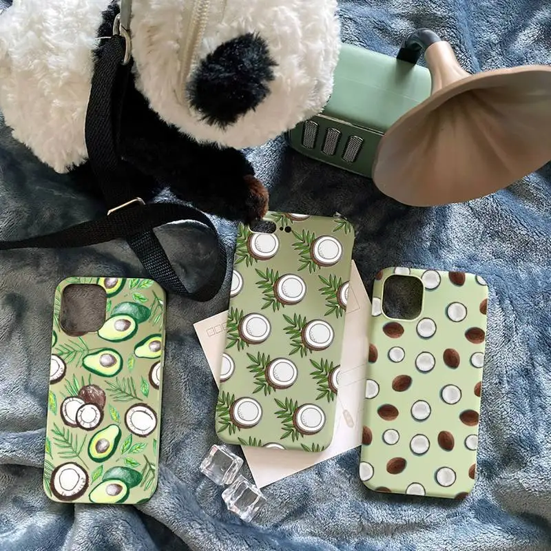 

Summer coconut fruit pattern Phone Case Candy Color for iPhone 6 7 8 11 12 s mini pro X XS XR MAX Plus
