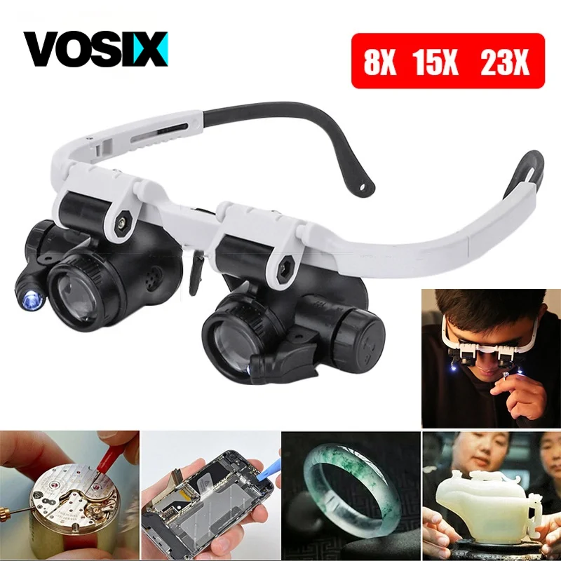 

Jeweler Watchmaker With Led Light Magnifying Glass 8x 15x 23x Headband Magnifier Glasses Reading Led Magnifying Glass Glasses